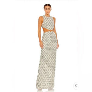 NEW Mac Duggal EMBELLISHED HIGH NECK CUT OUT GOWN